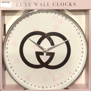 Luxe GG Gucci logo Wall Clock with Silver Accents NIB